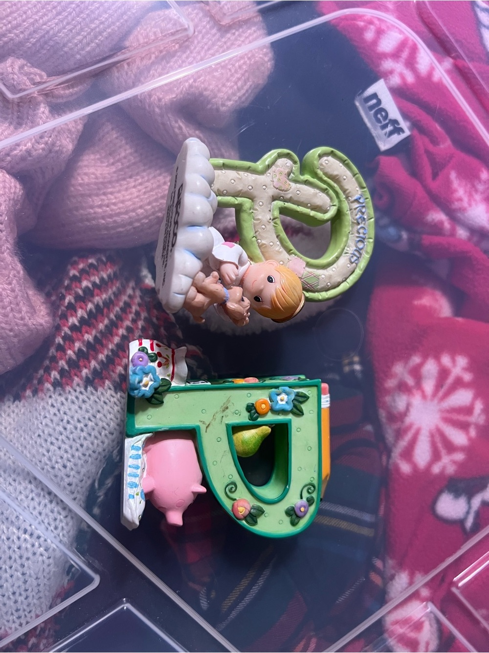 Green and Pink Decorative Letter Toys with Doll Figurine